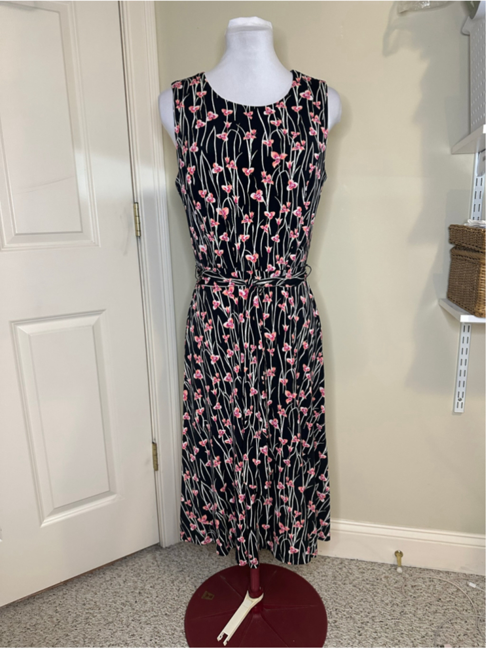 Charter Club Black Pink Floral Sleeveless Midi Dress S